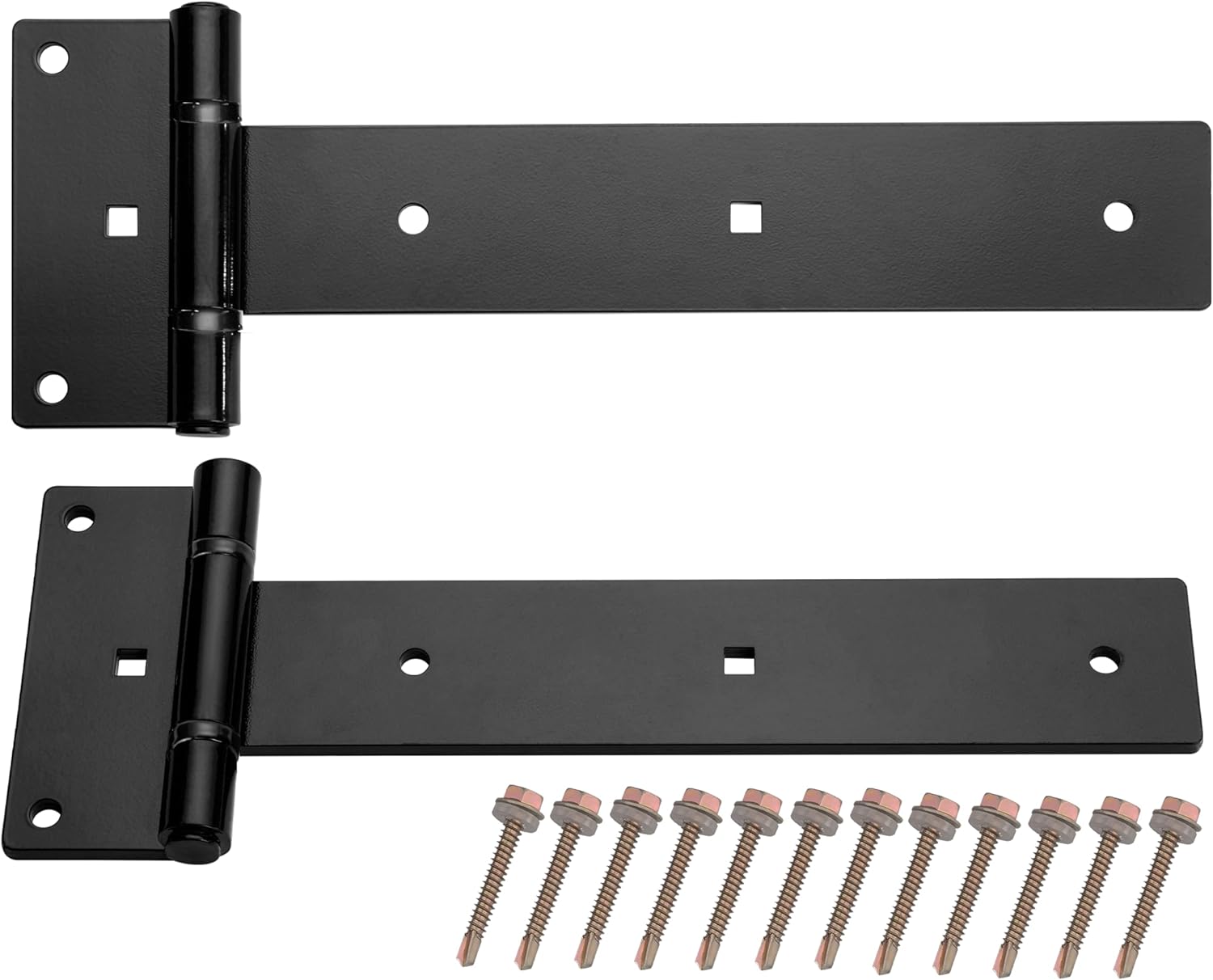 Heavy Duty T Strap Gate Hinges,12 Inch 4mm Thick - 180° Opening Barn Door Hinges for Gate, Shed, Barn,Fence,Garden gate, Garage Door- Rust-Proof Black Steel Hinges,2 Pcs(Patent Pending)
