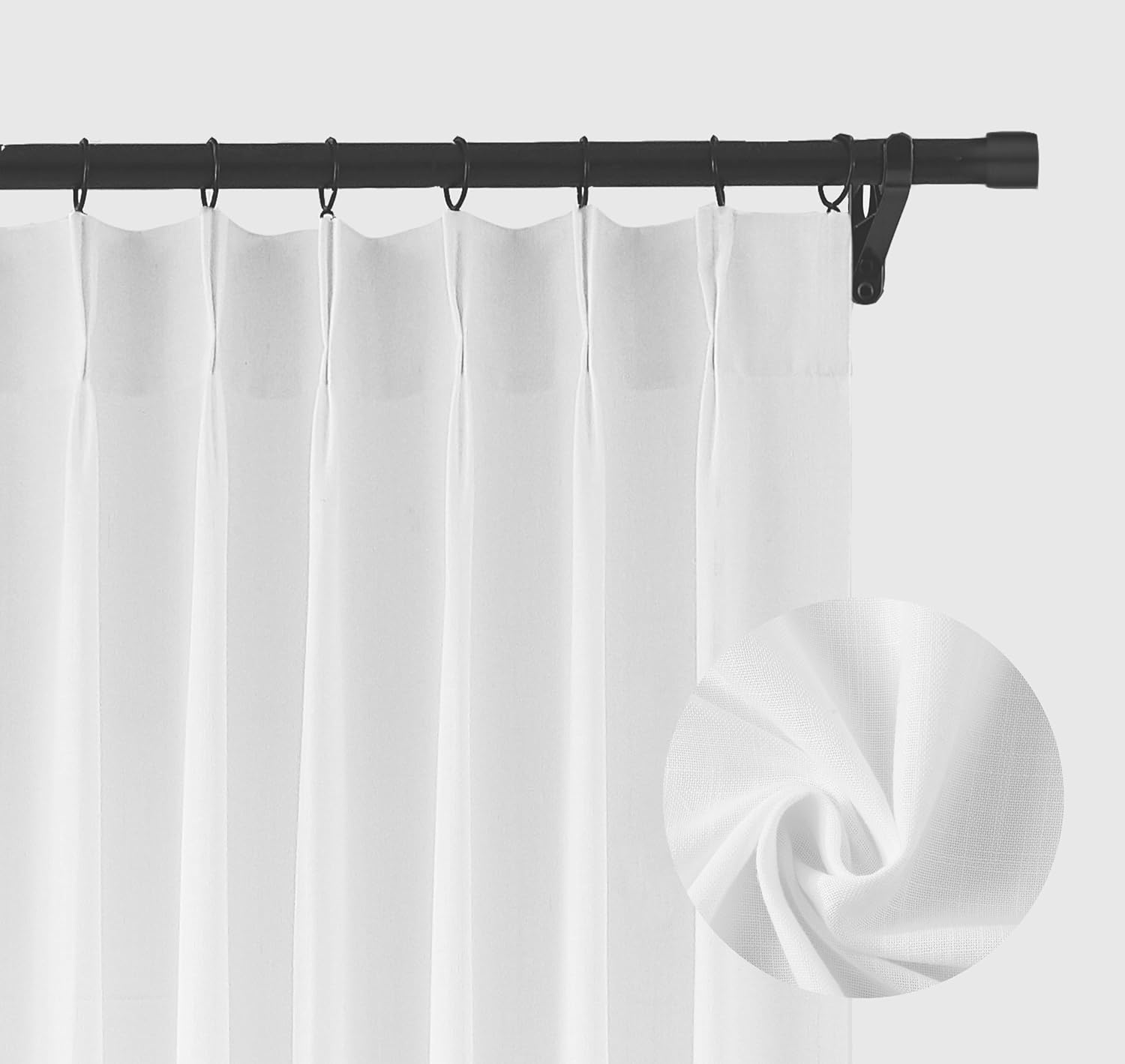 Hillcrest 95 Inches White Pinch Pleated Semi Sheer Curtains Linen Blend Light Filtering Window Curtain for Living Room Bedroom Pinch Pleat Back Tab Drapes with Hooks 2 Panels 40" W x 95" L x 2