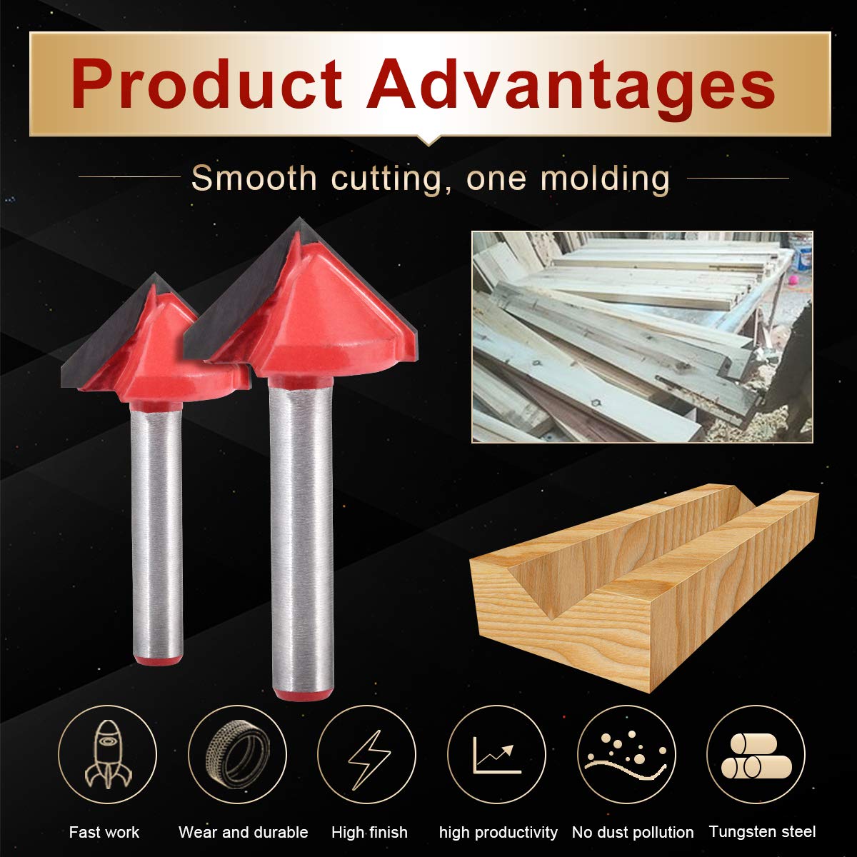 KATUR punta per router con scanalatura a V in metallo duro con gambo da 6 mm, per incisione CNC, fresa per utensili per legno (codolo 6 mm larghezza 22 mm 90 gradi)