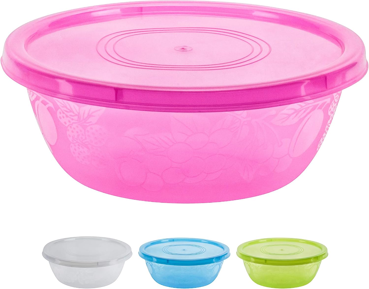 DecorRack Serving Bowl with Lid, Extra Large Pasta, Salad, Snack Bowl, Shatterproof, Durable -BPA Free- Plastic Mixing Bowl with Tight Lid, Beautiful, Vibrant Party Decor, Pink (1 Bowl))