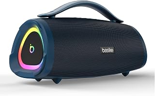 Basike Caixa de Som Bluetooth Portátil, 160W RMS (200W Pico), TWS Estéreo | BT 5.3, Microfone Integrado, EQ, RGB, IPX6 Resistente à Água, 12h de Bateria para Home Theater, Festa e Exterior (Azul)