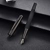 Hongdian 6013 Pure Black General Fountain Pen, PVD Coated Black Medium Nib Solid Metal Pen with Metal Box