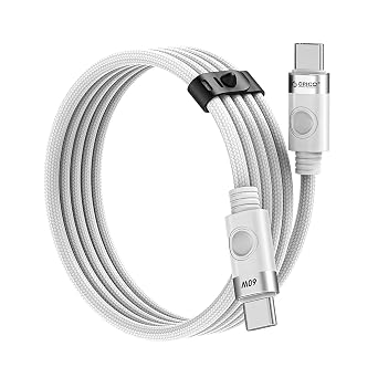 Orico 60W 3A PD Type-C to Type-C Hızlı Şarj ve Data Kablosu Beyaz 1 Metre