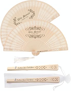 100Pcs Personalized Wooden Hand Fan Wood Handheld Folding Fans Custom Wedding Fans with Organza Bags Wedding Party Favor for Guests 100 PCS