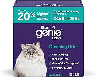 Litter Genie Light Unscented Clumping Cat Litter, 18.5 lbs | Lightweight 20% Lighter Natural Clay | Fast-Clumping, Odor Control, Dust-Free