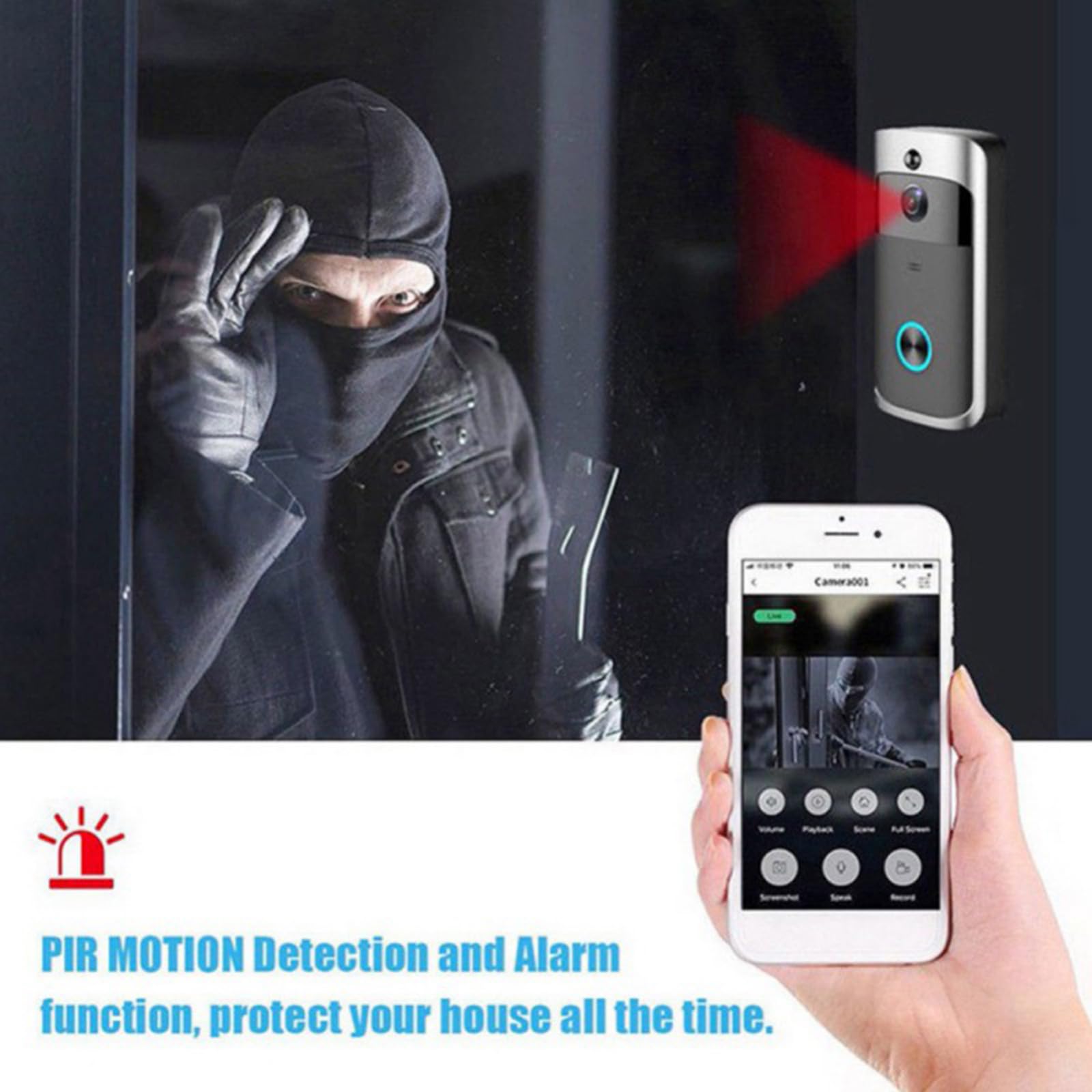 V5 - Timbre inalámbrico de cámara gran angular de 166 grados con detección de movimiento 720P HD con micrófono con cancelación de ruido, equipo de seguridad para el hogar