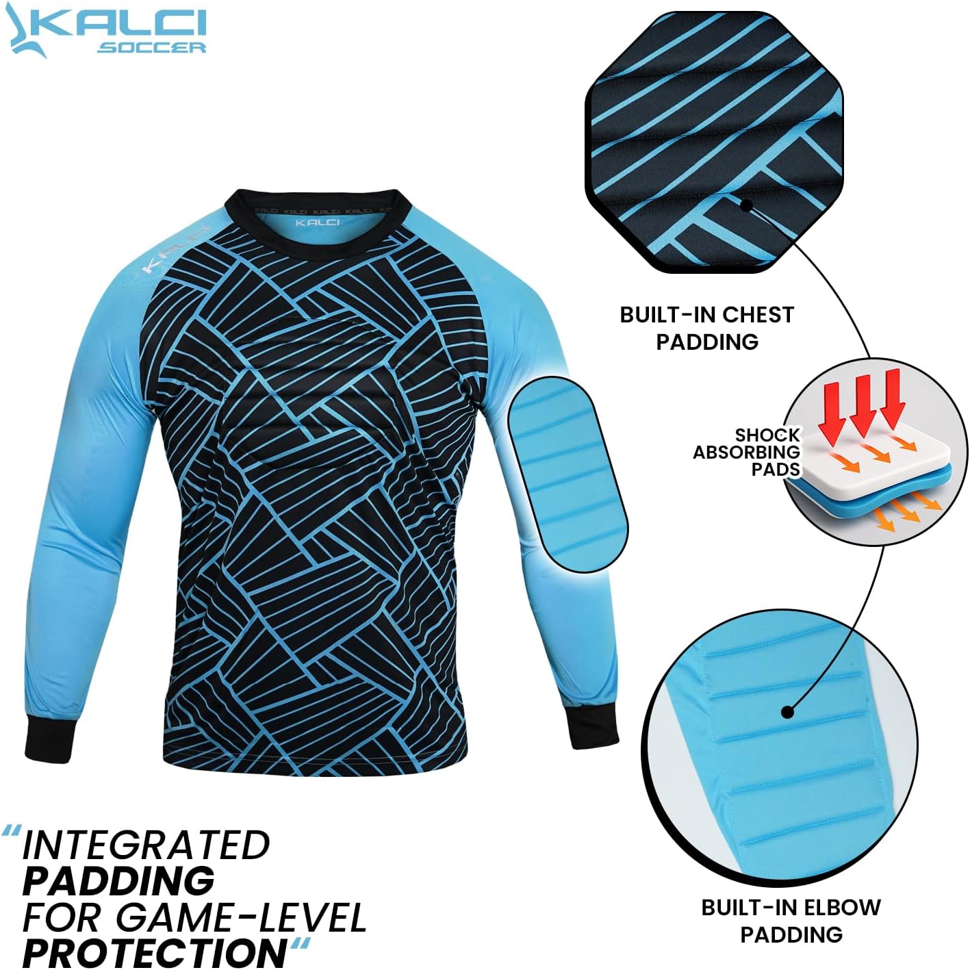 Kalci Hidden Chest Padding Soccer Goalie Jersey Youth & Adult. Long Sleeves Elbow Padded Goalkeeper Shirt for Boys & Girls - Image 5