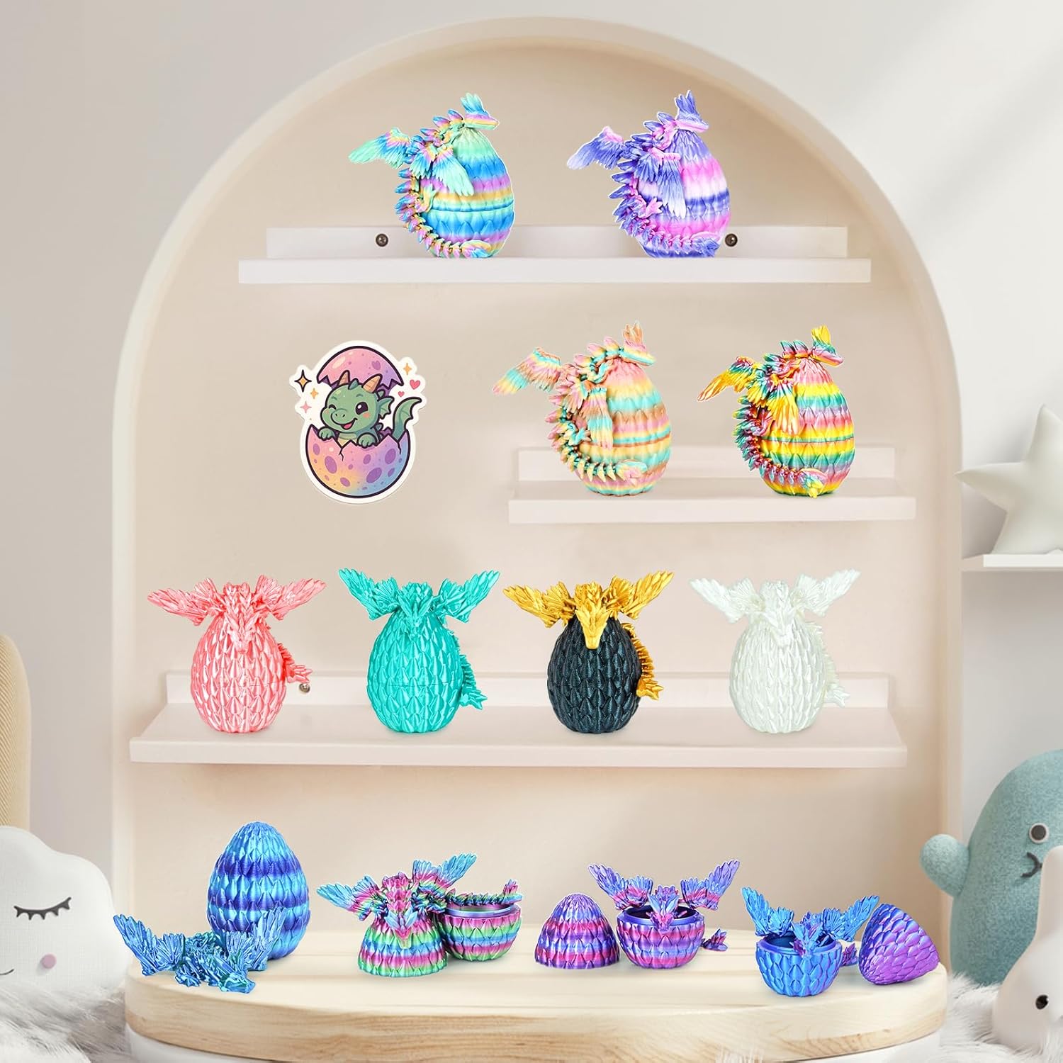 Mydhall 12PCS 3D Printed Dragon Eggs with Baby Dragon Inside Easter Basket Stuffers Christmas Tree Ornaments,Kids Toys & Gifts for Birthday,Home Decor (12pcs-Multicolor)