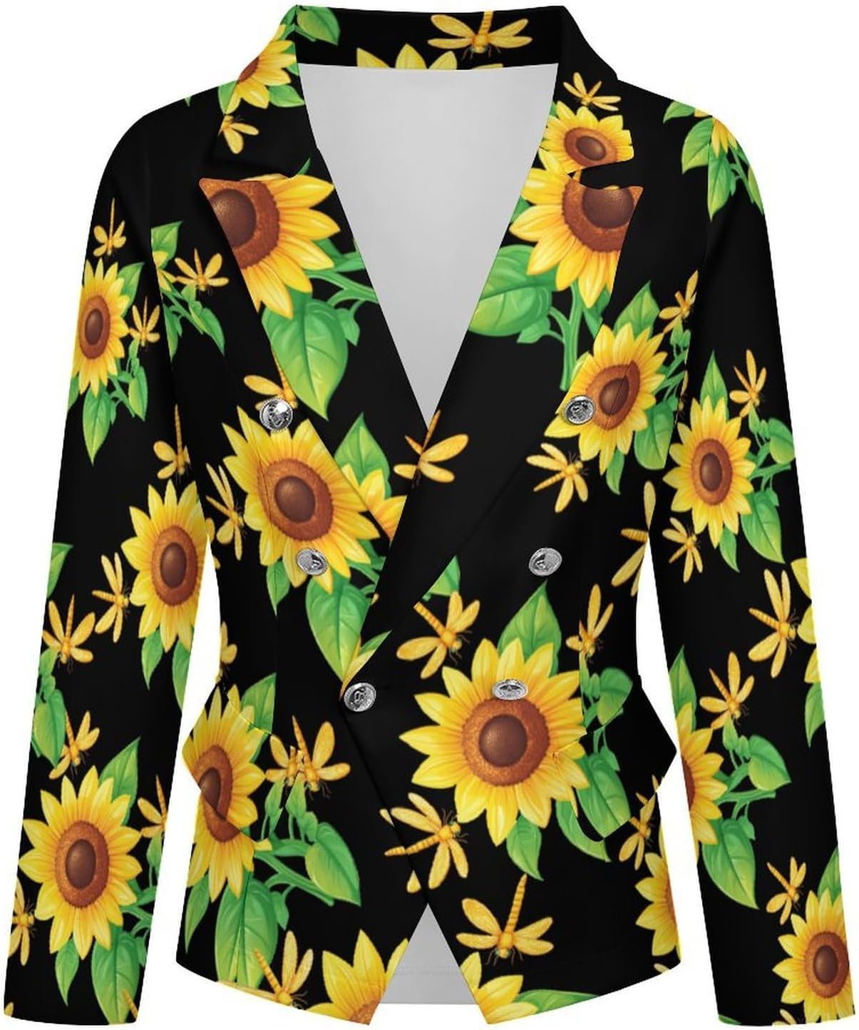 Dragonfly Sunflower Women's Blazer Long Sleeve Suits Business Casual Blazers Jackets Lapel Open Front Suit