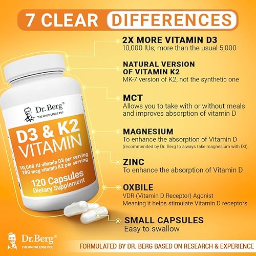 Miniatura 4 de Dr Bergs Vitamina D3 K2 con aceite MCT incluye 10000 UI de vitamina D3 100 mcg MK7 de vitamina K2 sales biliares purificadas zinc y magnesio para