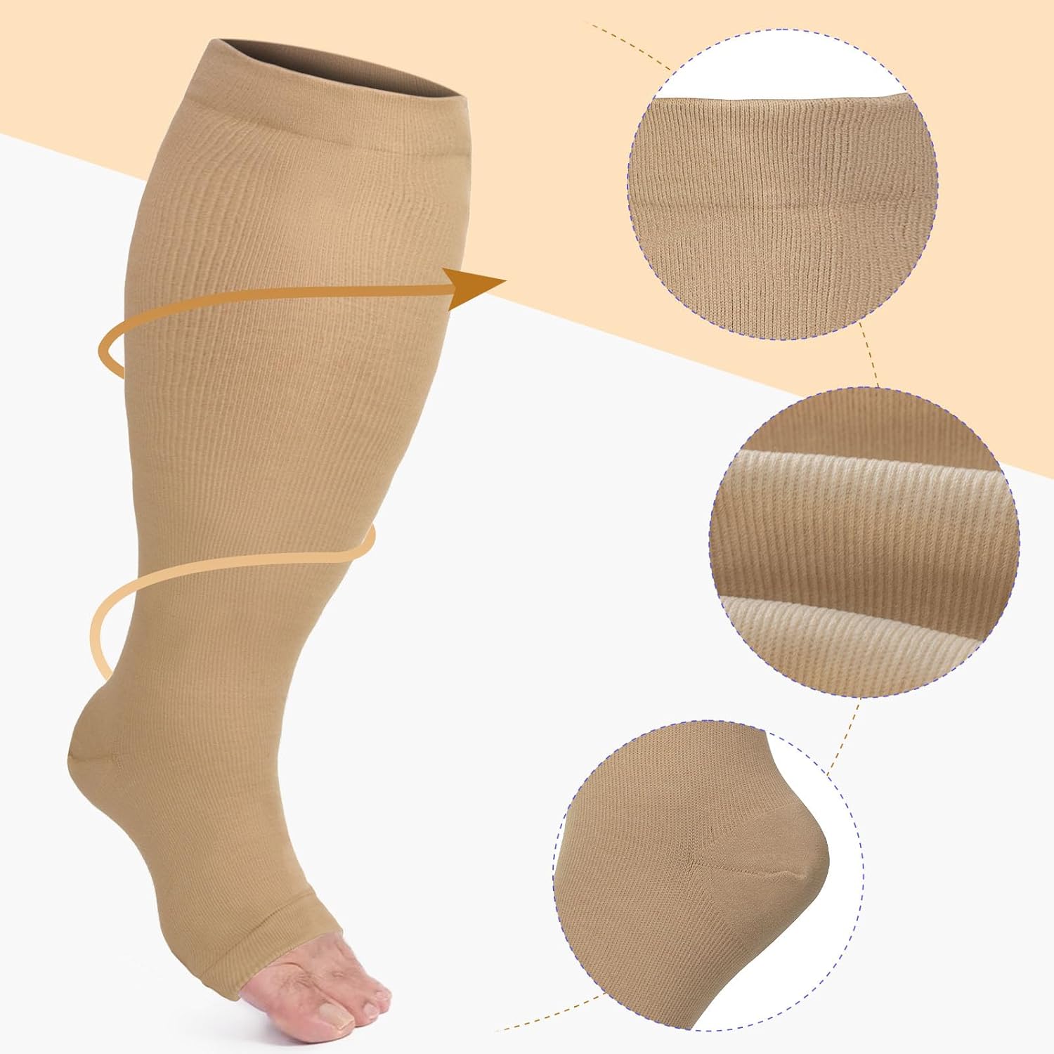 LEOSTEP Plus Size Open Toes Compression Socks for Men & Women, Wide Calf Toeless Stockings Support for Circulation - Image 4