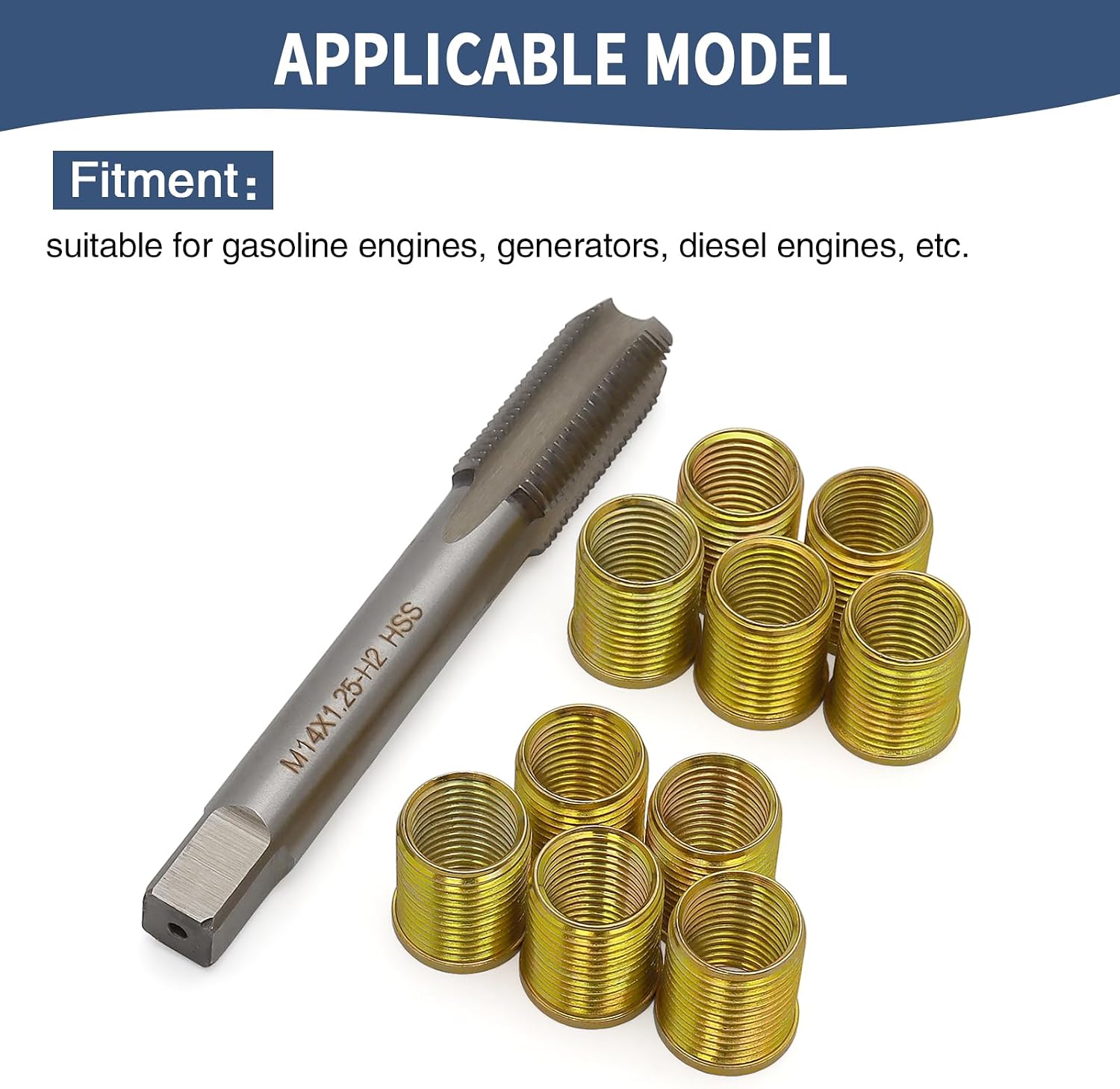 Spark Plug Thread Repair Kit M12x1.25 Inserts and M14x1.25 Tap Steel Thread Repair Tool for Gasoline Gngines Generators Diesel Engines