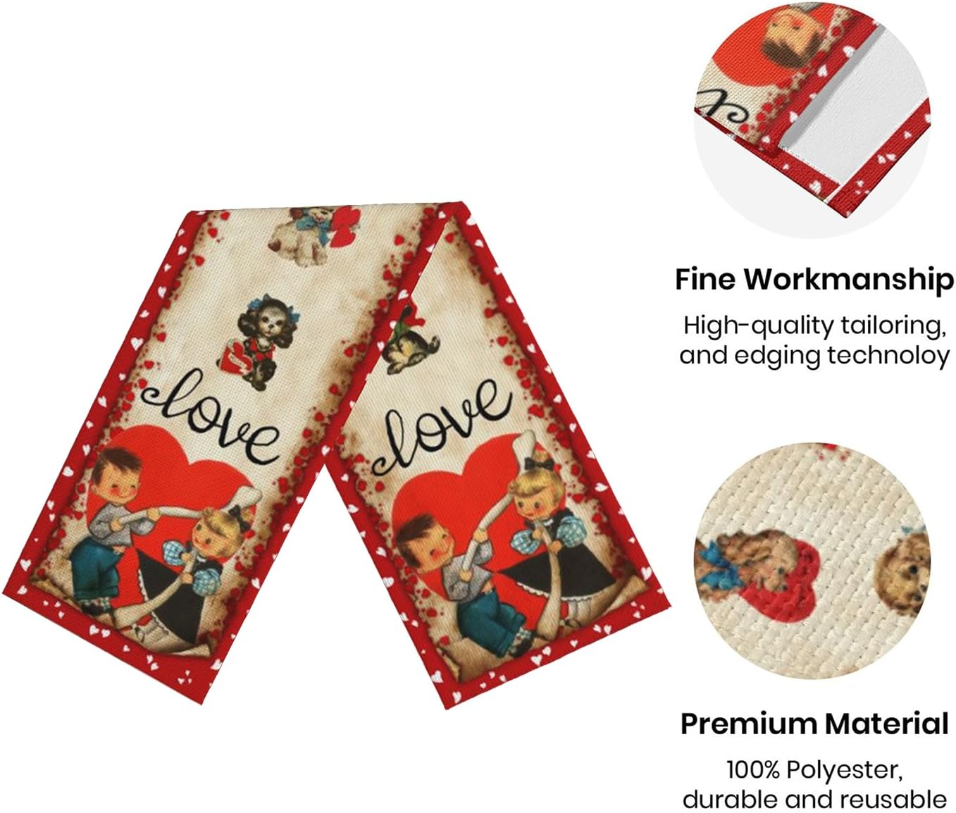 Condition photo showing New/Like New for vintage valentine's day table runner valentines decorations - red love vintage style boys and girls valentines day anniversary home kitchen dining table decor, valentines party decor 13 x 72 inch