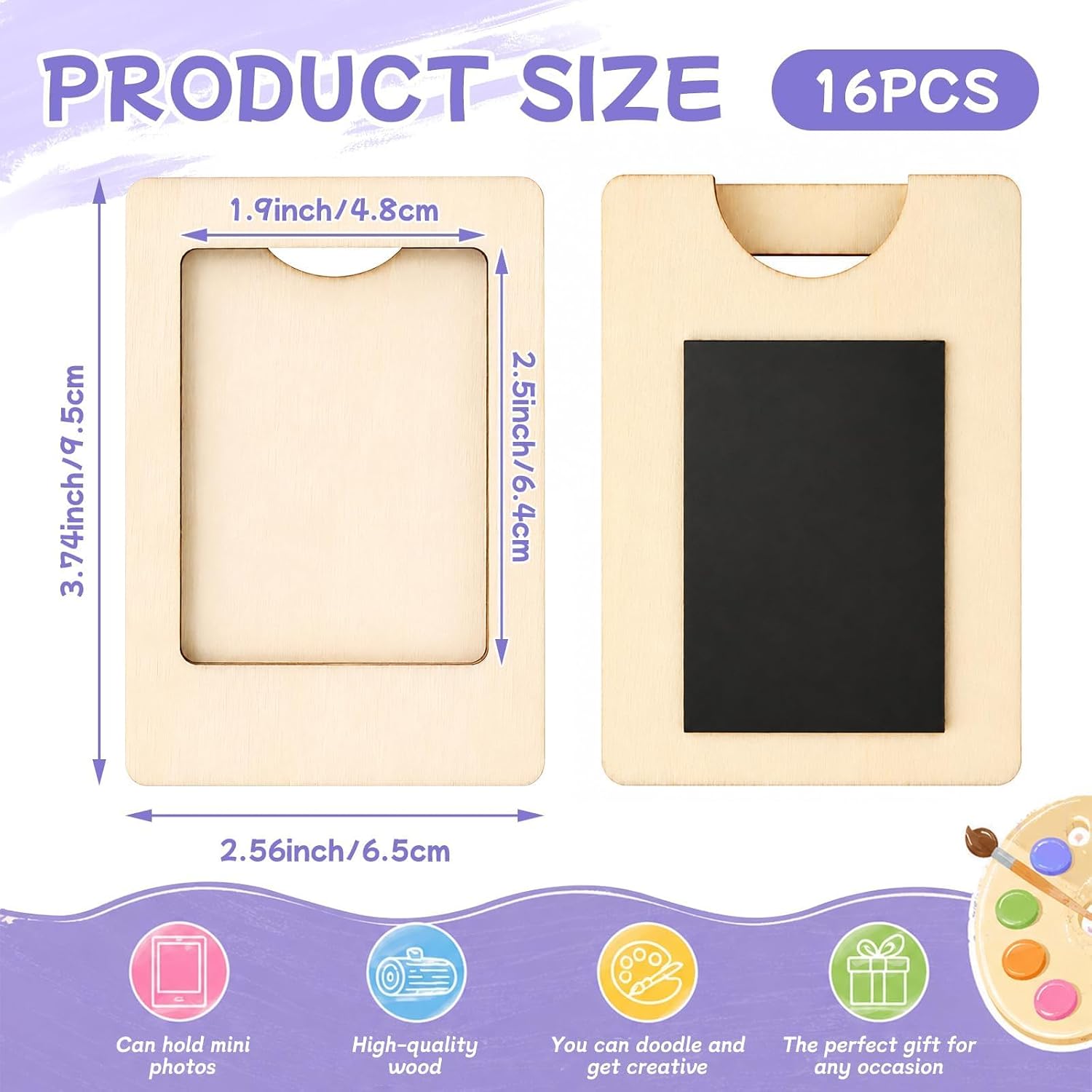 VOKOY 16 Pack Mini Wooden Picture Frames for Crafts, Unfinished Magnetic Wood Picture Frame Small Hanging Photo Frames Crafts Wood Decorate for Father's Day Wedding Party Gifts, Fits 2.13"x3.4" Photos