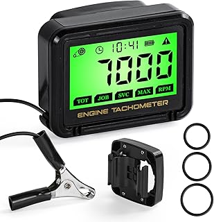 Small Engine Tachometer, Digital Tachometer Tach Gauge with Clip, Inductive Hour Meter Battery Replacement for Gas Small Engine Cropper Generator Lawn Mower RV Chainsaws Outboard Motor