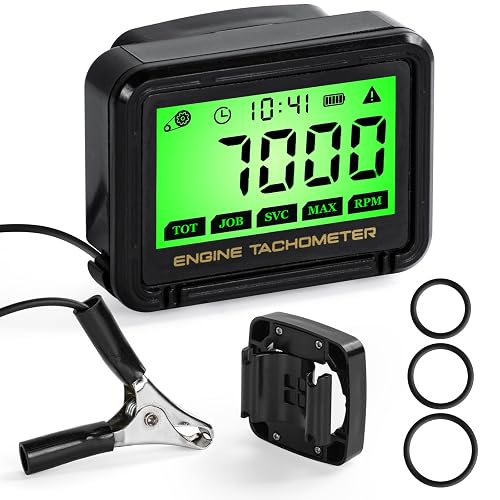 Small Engine Tachometer, Digital Tachometer Tach Gauge with Clip | Inductive Hour Meter Battery Replacement for Gas Small Engine Cropper Generator Lawn Mower RV Chainsaws Outboard Motor