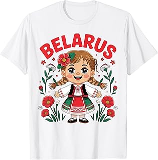 Cute Belarusian Girl in Folk Costume Design for Kids T-Shirt