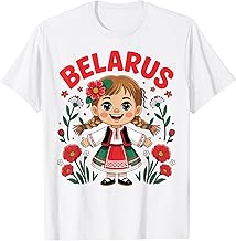 Cute Belarusian Girl in Folk Costume Design for Kids T-Shirt
