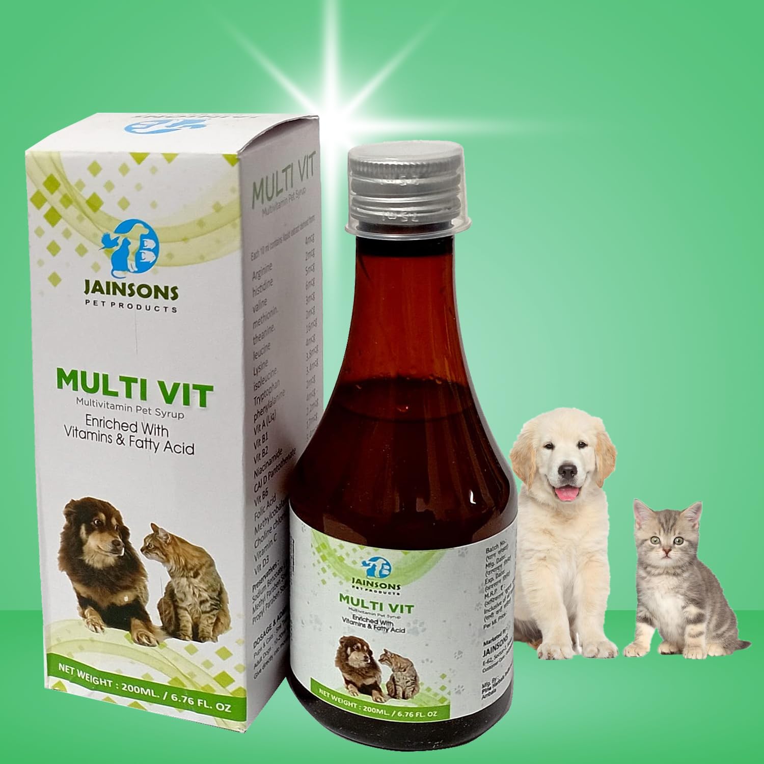 Jainsons Pet Products Multi VIT Multivitamin Enriched with Vitamins | Fatty Acid Daily Health Support Supplement for Cats, Dogs Pet Syrup 200 ml (B0CQVNJLC7) Amazon Price History, Amazon Price Tracker