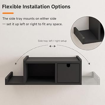 Floating Nightstand with Drawer & Open Shelf, Wall Mount, Black