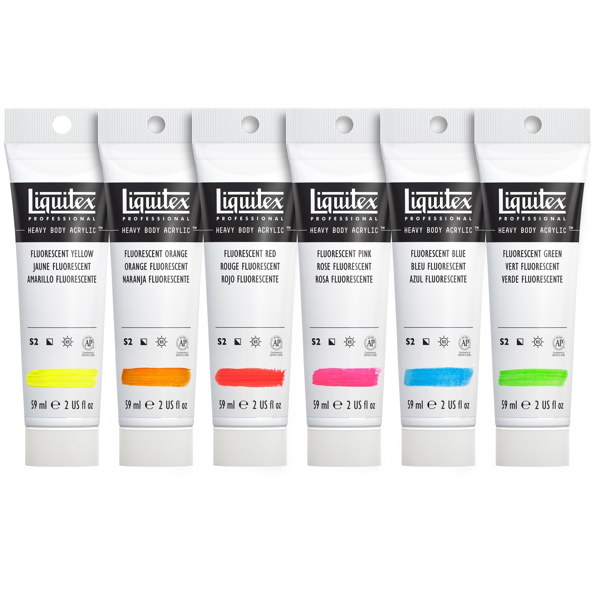 Liquitex Acrílico Heavy Body - Set de pintura acrílica para bellas artes de cuerpo espeso calidad profesional, 6x59ml fluorescentes