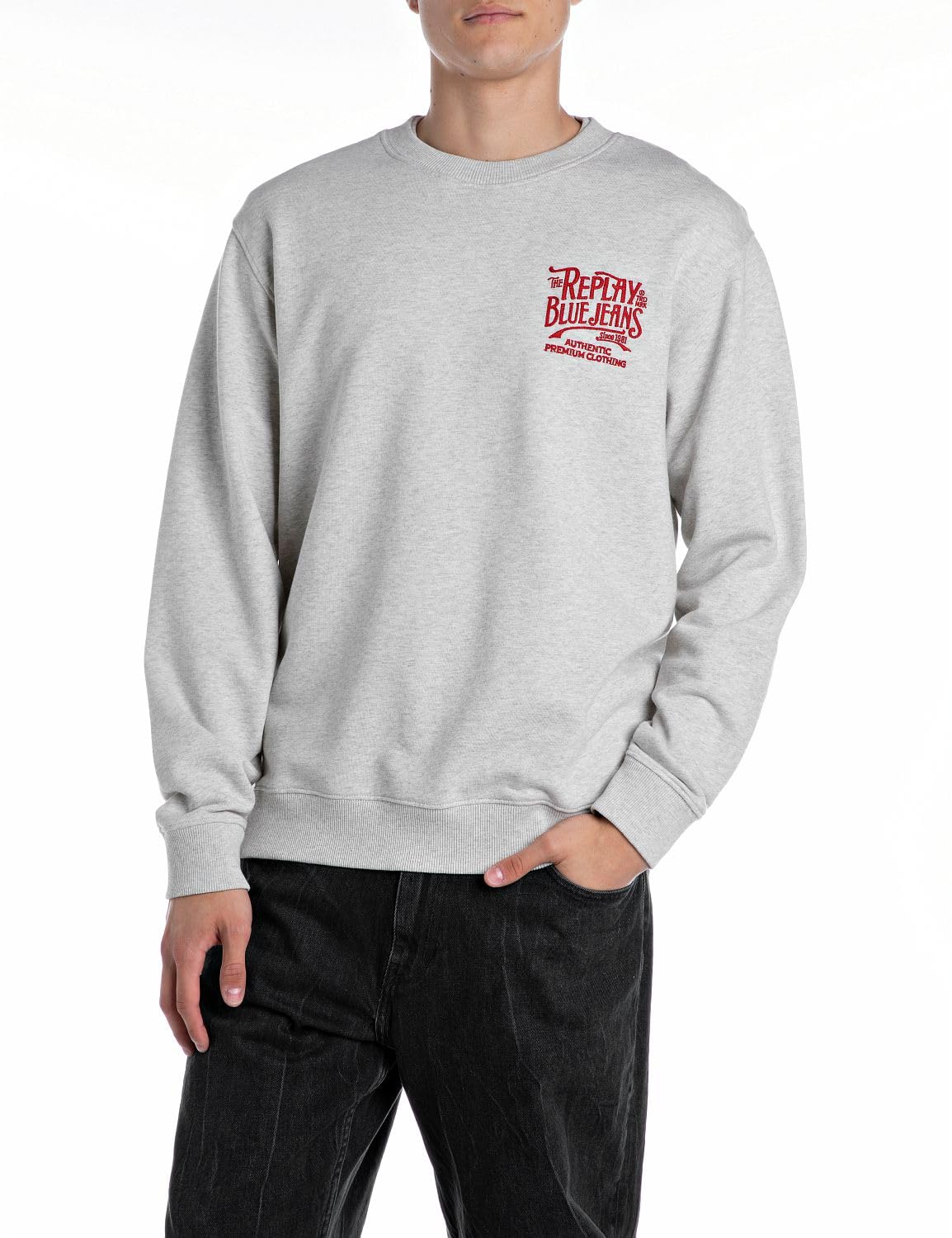 Replay Men's Grey Relaxed Fit Crew Sweatshirt in Size L, Sports Direct