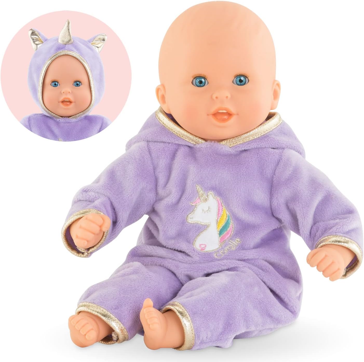Corolle 100490 Mon Premier Poupon Puppe Calin/Soft Body Doll with Sleeping Eyes/Unicorn Romper with Hood/Vanilla Fragrance / 30 cm/Suitable for Children from 18 Months - Image 4