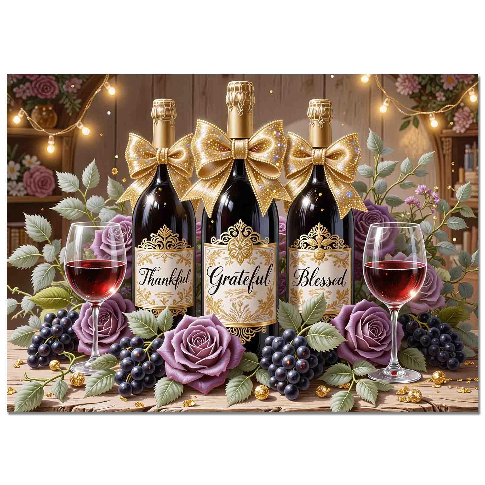 Romantic Wine 1000 Piece Jigsaw Puzzles for Adults Grateful Grapes Puzzles Blessed Celebration Puzzle Colorful DIY for Home Decoration Gifts Family Puzzle Perfect for Game Nights 19.7" x 27.6 "