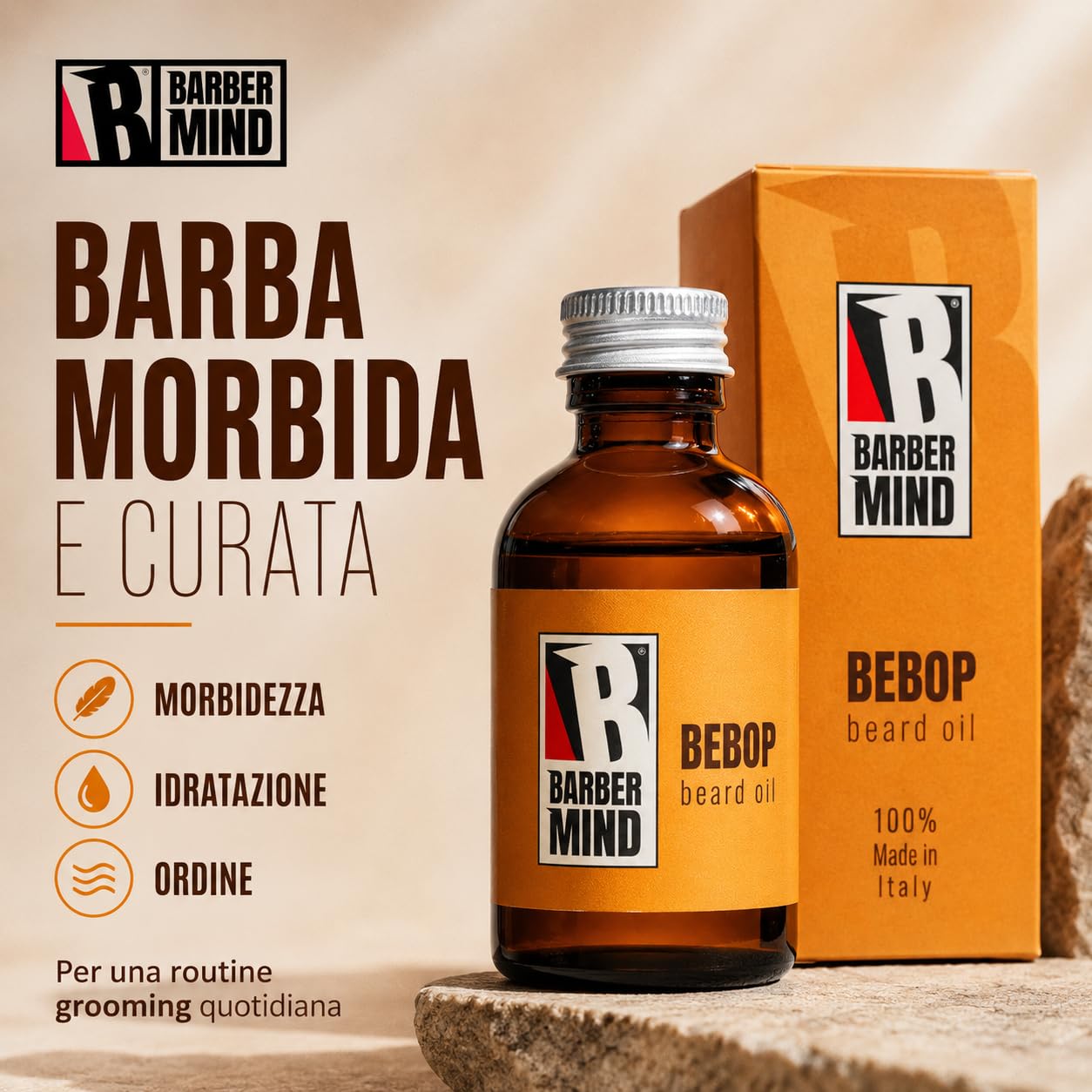 Barber Mind Bebop Olio da Barba Uomo, Beard Oil con Oli Essenziali di Lavanda, Menta Piperita e Rosmarino per Barba Morbida, Idratata e Profumata, Made in Italy, 50 ml