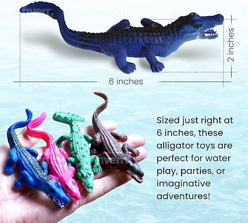 Vista 11 de SENSORY4U Juguetes de cocodrilo, 16 figuras de acción de cocodrilo de 6 pulgadas, juguete de cazador de cocodrilos, figuras de animales para Surtido