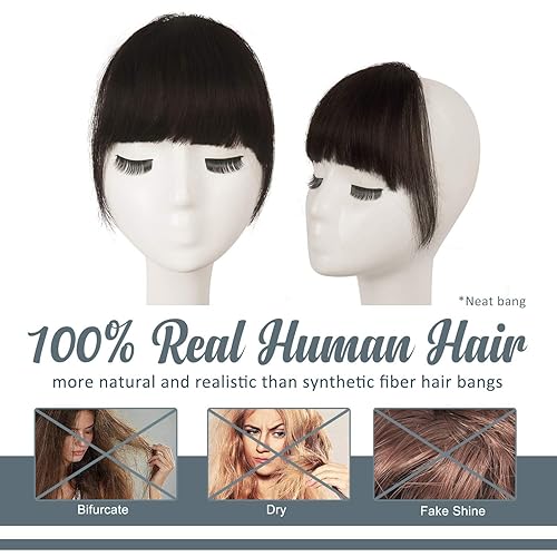 Miniatura 2 de BARSDAR Flequillo de cabello humano con clip, extensiones de cabello 100% real para mujer, flecos gruesos de color marrón oscuro con sienes