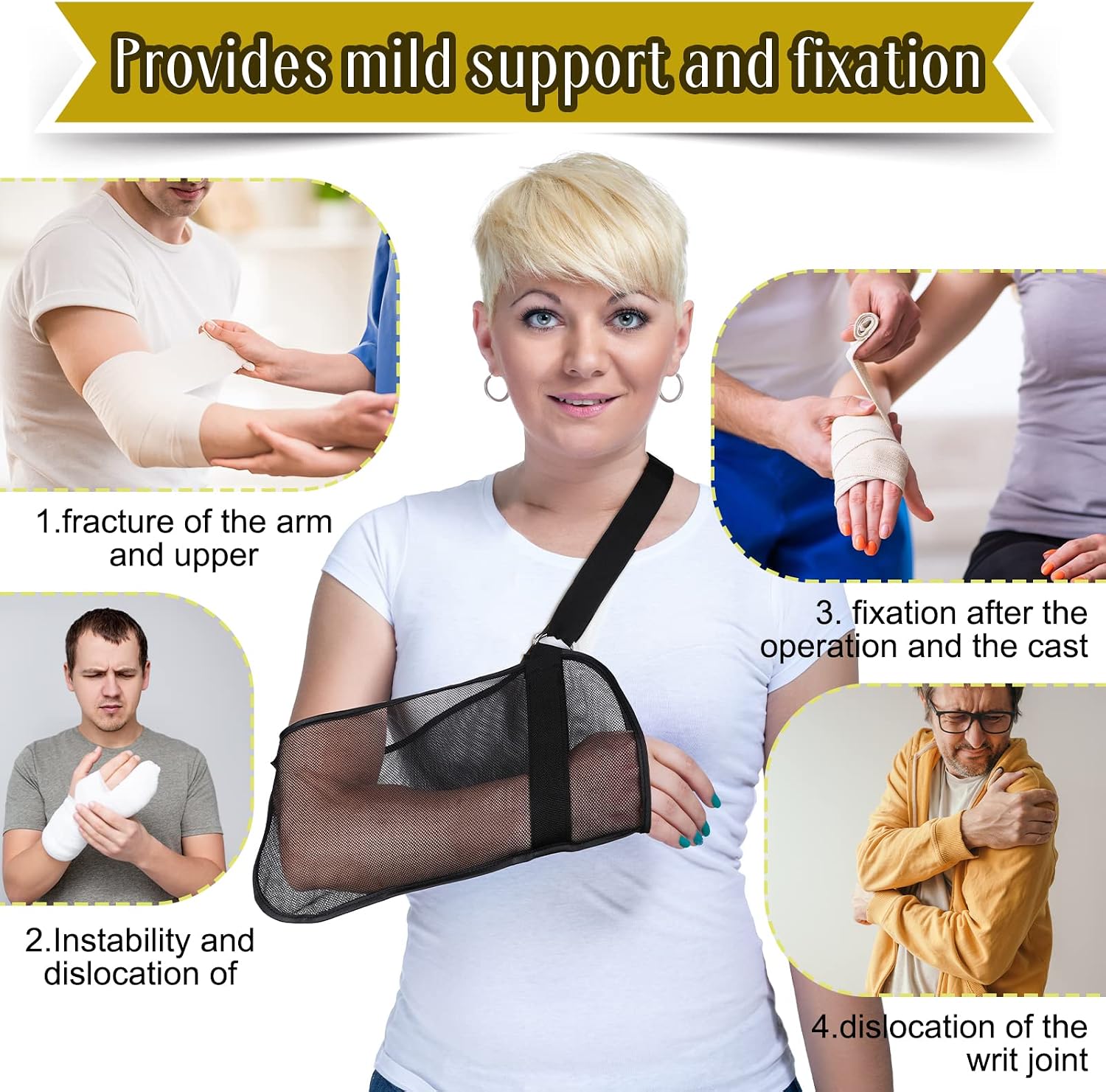 2 Pieces Mesh Arm Shoulder Sling Adjustable Shoulder Immobilizer for Shower Breathable Rotator Cuff Solution Lightweight Shoulder Sling for Shower Brace Black Arm Supports for Supporting Elbow Wrist