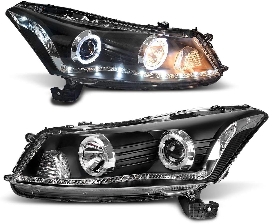 Headlight For Honda Accord 2008-2012 Headlight - Halo - DRL - Black Housing - Front lights - Clear Lens - Warm White -Projector Headlamp