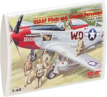 ICM 48083 Plastic Figure Model USAAF Pilots and Ground Personnel 1941-1945 5 Figures - 3 Pilots, 2 Mechanics, Aircraft Model Kit - Scale 148