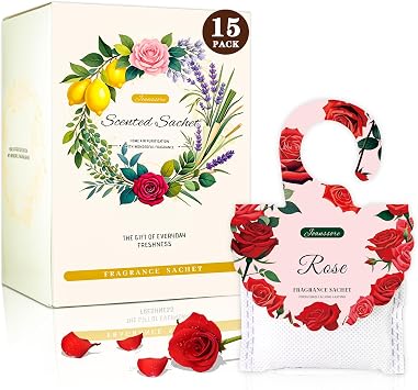 15Pack Rose Scented Sachets for Drawers and Closets, Home Fragrance Sachet | Long-Lasting Hanging Closet Deodorizer Smell Goods for House