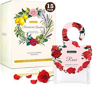 15 Packs Rose Scented Sachets Bag for Drawers and Closets, Air Freshener for Home Fragrance Sachet, Long-Lasting Hanging Closet Deodorizer Smell Goods for House