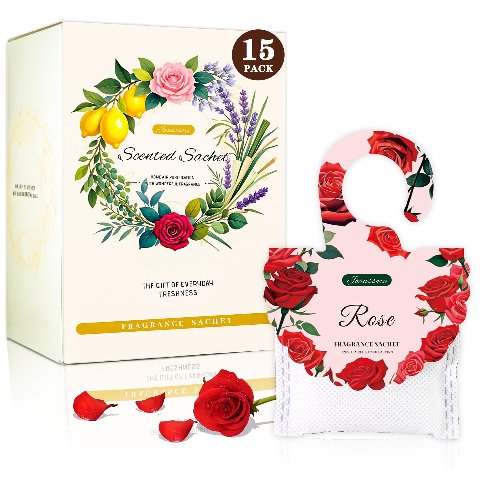 15Pack Rose Scented Sachets for Drawers and Closets, Home Fragrance Sachet