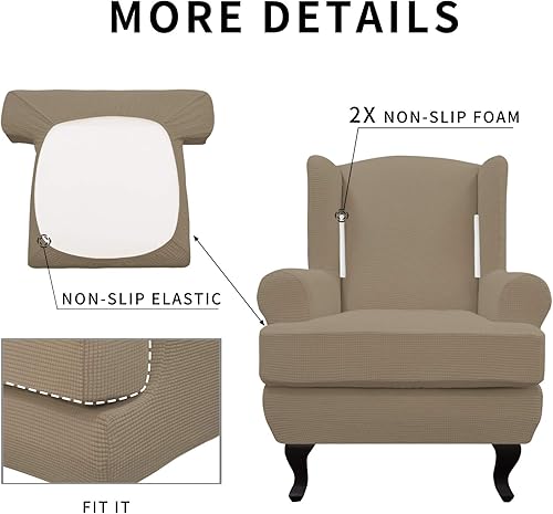 Miniatura 4 de Easy Going - Funda elástica para sillón (2 piezas) funda suave, con parte inferior elástica, tejido de jacquard y elastano, cuadros pequeños.