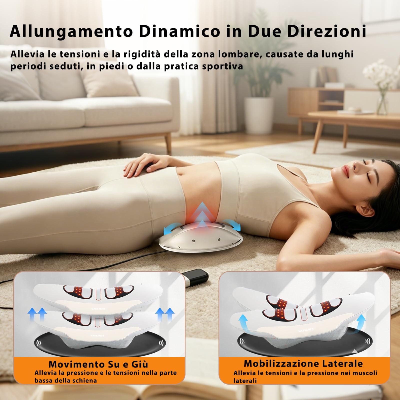 4 in 1 Apparecchio per Massaggio Lombare, EMS, Trazione con Airbag | 3 Livelli, Lombare Senza Fili, Impacchi Caldi, Vibrazione, per la Schiena Regolazione
