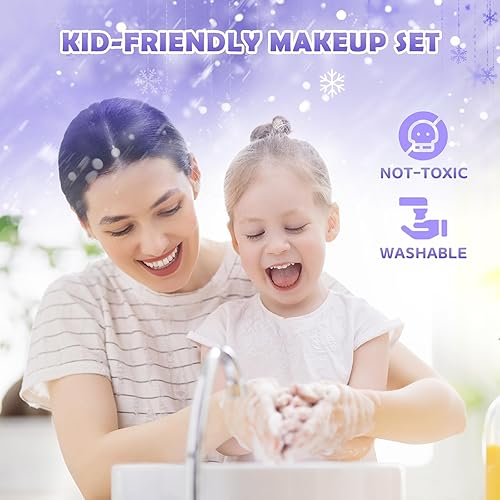 Miniatura 18 de GirlsHome Juego de maquillaje para niños para niña, 56 piezas, cosméticos reales lavables, juguetes congelados no tóxicos, kit de maquillaje