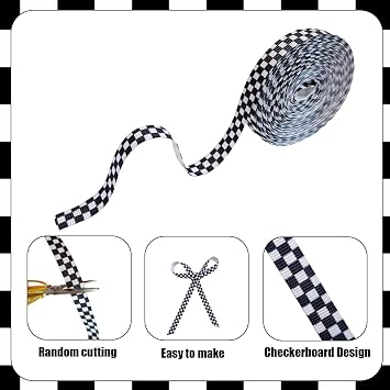 2 Rolls Black and White Checkered Ribbon,Racing Car Theme Black Grosgrain Buffalo Plaid Ribbon for Gift Wrapping,0.39inch Wide*10 Yards/Roll,Ribbons Wrapping for Crafts,Wreath & Racing Cakes Decor