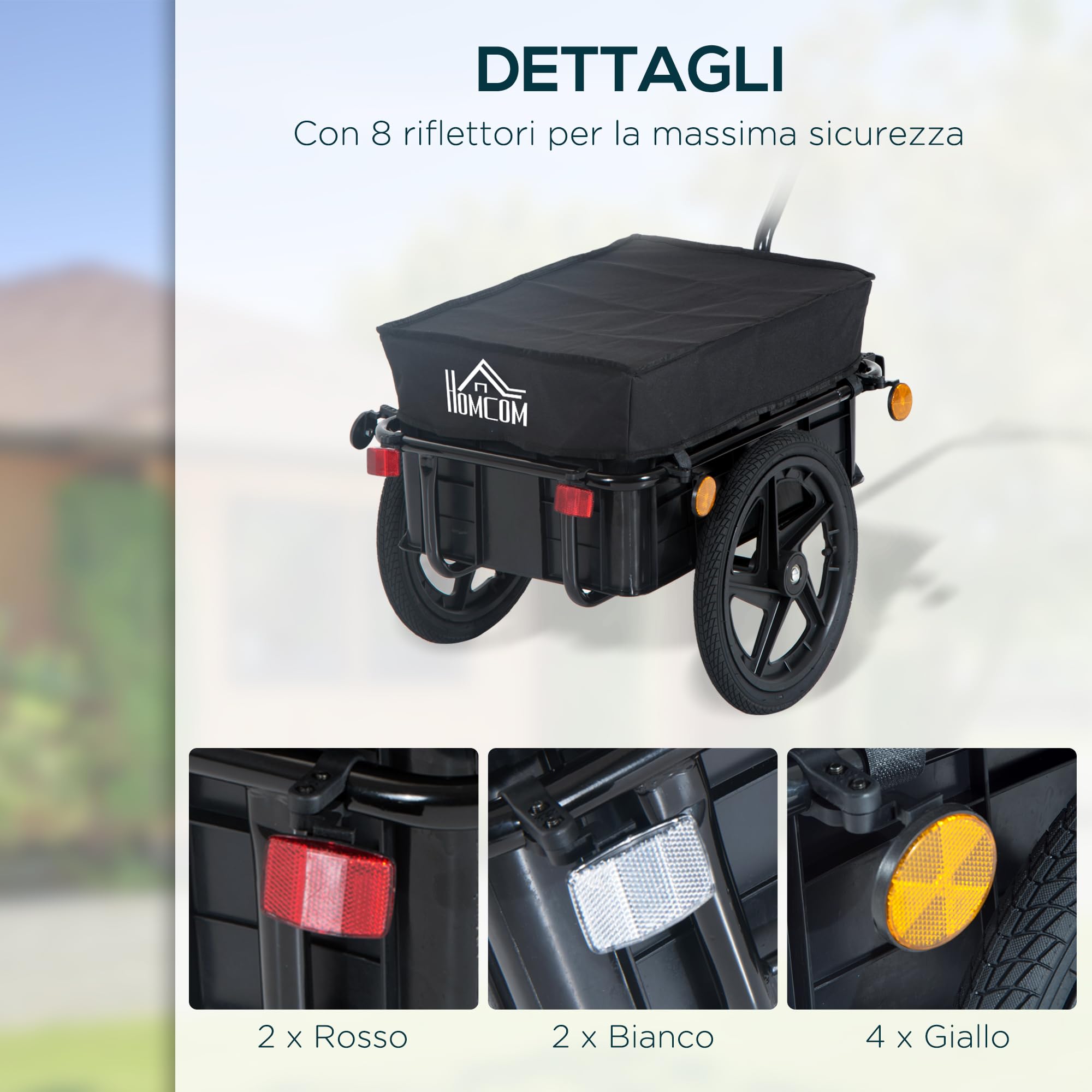 Carrello Trasporto 2 In 1 HOMCOM: Rimorchio Bici E Carrello Spesa Pieghevole | Capacità 55L, Portata 24,3 Kg, Telaio Alluminio