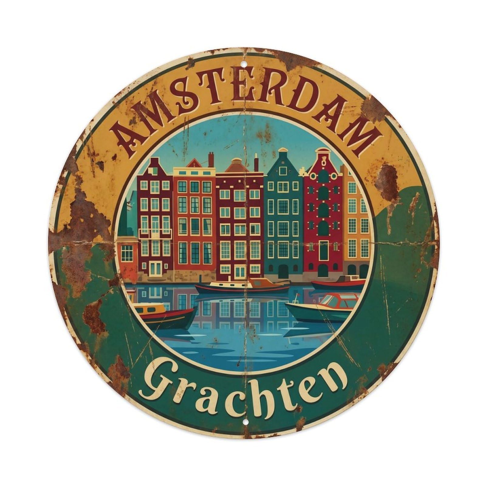 Vintage Travel Amsterdam Canal Houses 1 Metal Tin Sign Plaque