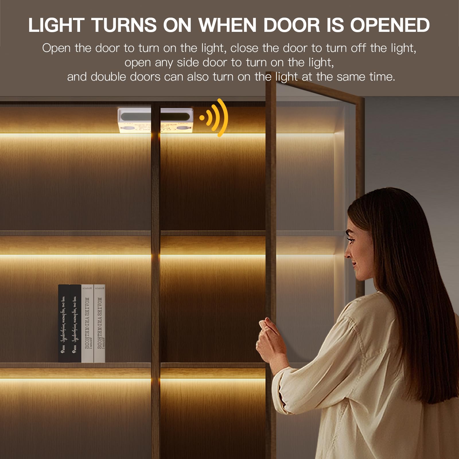 CHNMALITAI 12V Under Cabinet COB LED Strip,6 Roll 2M Warm White Led Strip Light with Open Door Motion Control Sensor Kit for Cabinet Showcase Kitchen Lighting - Image 3