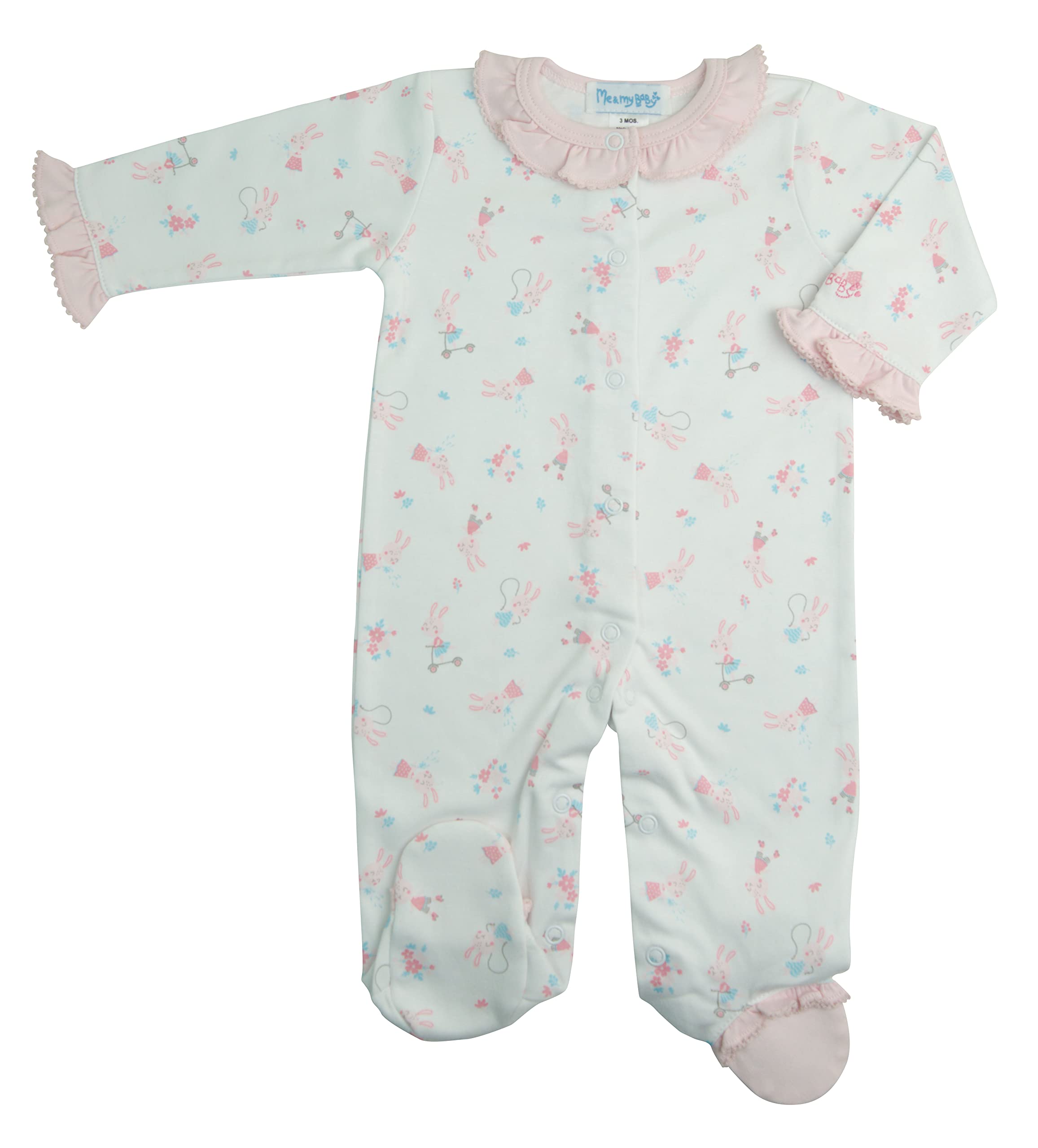 PeruWeekend ME & MY BABY - SET 3 PIECES BABY GIRLS - FOOTIE WITH FOOT, BODYSUIT AND PANTS WITH FOOT - BUNNIES PRINT (12MOS)