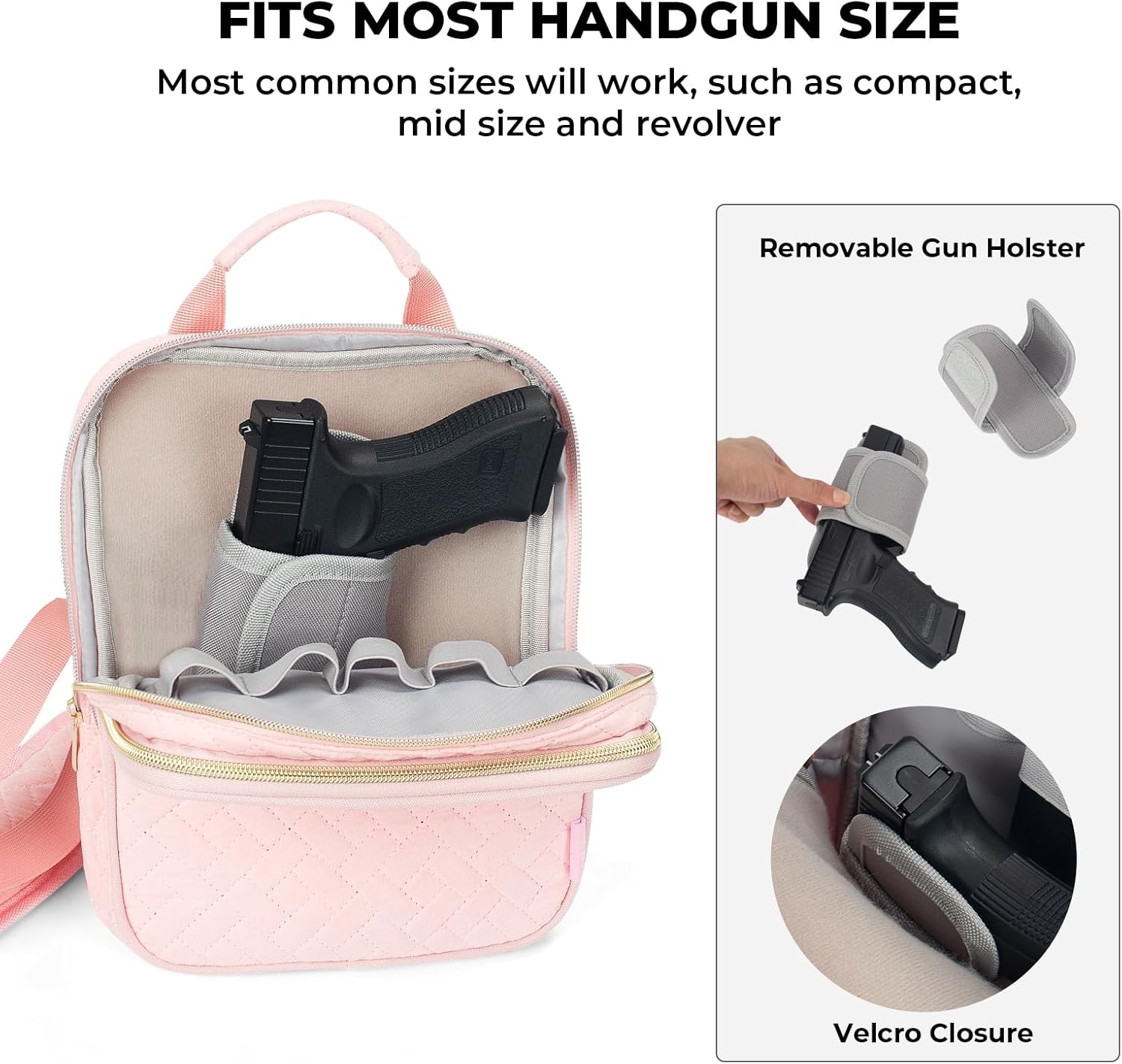 Soft Gun Carry Case Concealed Carry Gun Pouch Soft Pistol Case for Women, Waist Belt Pistol Holster Cross Body Gun Bag for Shooting, Hunting, Target Sports - Pink - Image 2