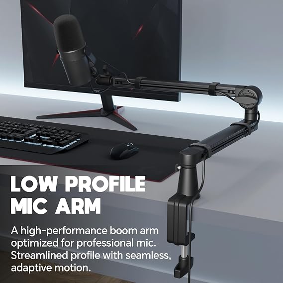 Low Profile Mic Arm Adjustable Mic Stand for Streaming Podcasting Recording