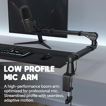Low Profile Mic Arm Adjustable Mic Stand for Streaming Podcasting Recording