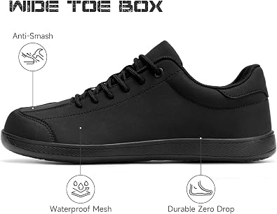 LARNMERN Steel Toe Skate Shoes Men Safety Work Sneakers Wide Toe Box Barefoot Zero Drop Non Slip Shoe