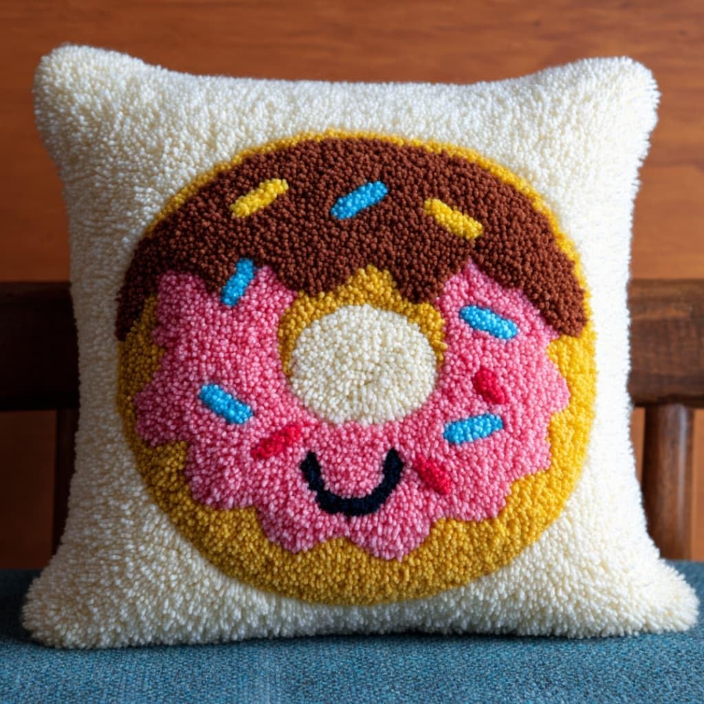WallustrioaW Latch Hook Pillow Case Kits,Cake 17X17 Inch Latch Hook Cushion Cover Kit,Knitting Kits Cushion for Adults Rug Making Kit for Starters